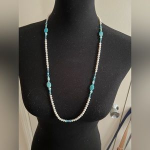 🌸🌸Pearl, Larimar & Swarovski 30” Necklace 🌸🌸